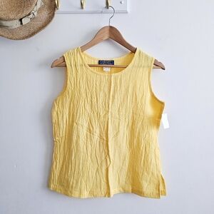 VTG Willow Ridge Crinkle Tank Top Yellow 100% Cotton Sleeveless Scoop Neck Small